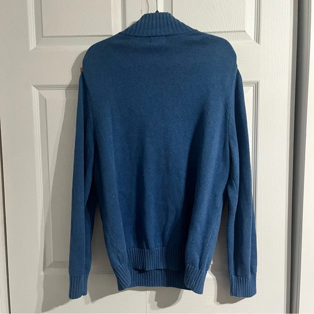 LL BEAN Sweater Mens L 1/4 Zip Cotton Mock Neck Long Sleeve Pullover Blue